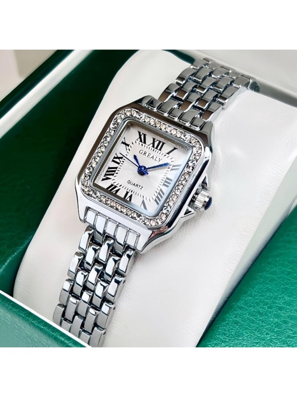 Women's Silver White Crystal Roman Dial Bangle Stainless Steel Ladies Wristwatch - Picture 3 of 7